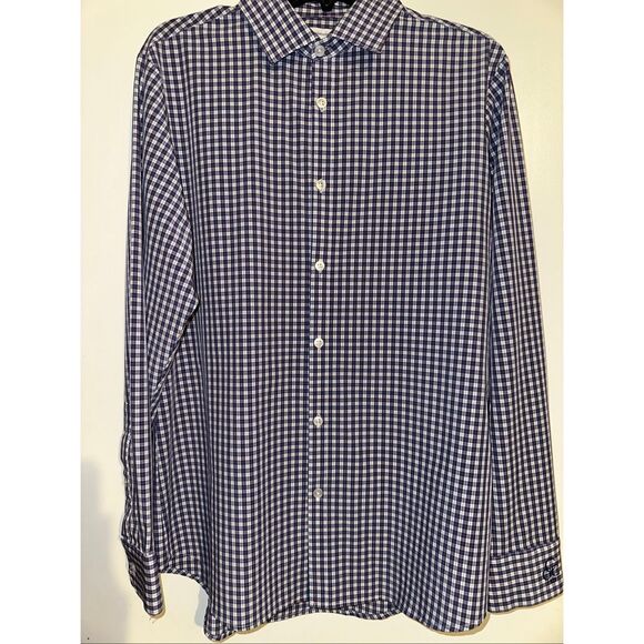 Mizzen + Main Leeward Shirt Mens M Medium Standard Fit Blue Pink Plaid Performan - Picture 2 of 7